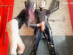 A Slave On A St  Andrews Cross And The Dominatrix Nika Milks His Dick  Slave