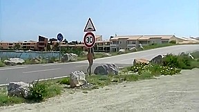 Adela R barefoot walkabout on vacation in Spain