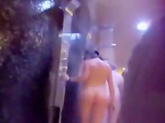 All sorts of sexy women wash their bodies in the public shower