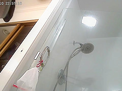 Amateur Japanese wife getting undressed and dressed for shower