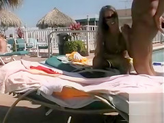 Amateur sex at the pool with a brunette girlfriend