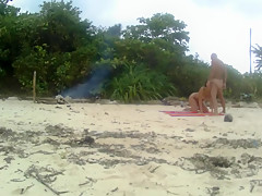 Amateur yang couple were catched fucking on a public beach
