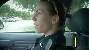 Amazing threesome action between curvy female cops and one lucky black dude