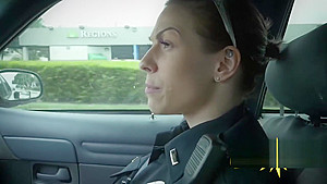 Amazing threesome action between curvy female cops and one lucky black dude