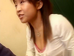 Ami Kitazawa sucks cock and slurps cum from her off her hand!