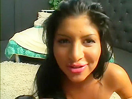 An excited latina lady can't wait to take her sticky facial at the end