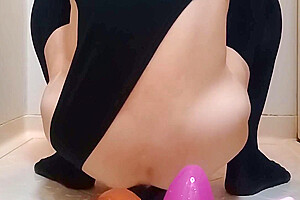 Anal Toys In Blackleotard And Huge Dildo Leotard