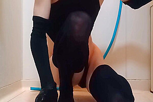 Anal Toys In Blackleotard And Huge Dildo Leotard