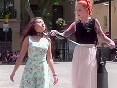 Anal plugged petite slave in public