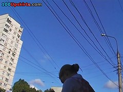 Angel in hot pantyhose up petticoat in the street