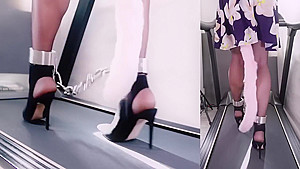 Asian Chained Treadmill Walking in Heels