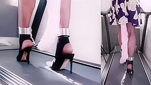 Asian Chained Treadmill Walking in Heels