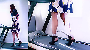 Asian Chained Treadmill Walking in Heels