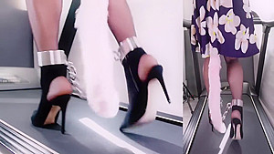 Asian Chained Treadmill Walking in Heels