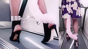 Asian Chained Treadmill Walking in Heels