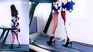 Asian Chained Treadmill Walking in Heels