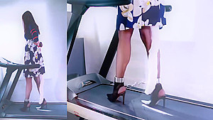 Asian Chained Treadmill Walking in Heels