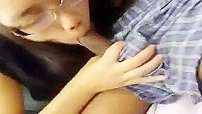 Asian girl sucks BBC and Swallows his cum
