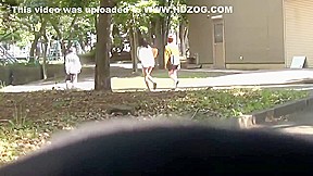 Asian ho peeing her panties in street