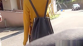Asian ho peeing her panties in street