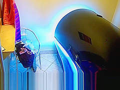 BBW fat Girl masturbates in Live solarium tv