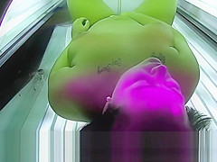 BBW fat Girl masturbates in Live solarium tv