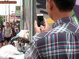 BDSM public slut with small boobs whipped outdoor on street