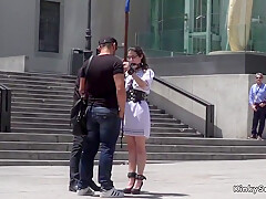 Babe Walking Male Stick On A Stick In Public