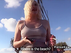 Bangs Blonde On Her Way To The Beach