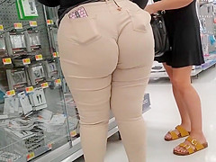 Bbw Walmart employee big booty wedgie see thru