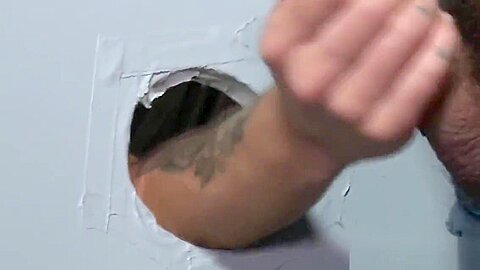 Bears jerk thru gloryhole and fuck for cum