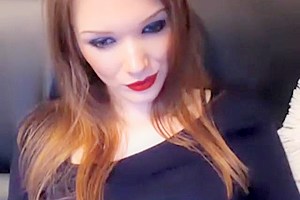 Beautiful lady strokes her cock