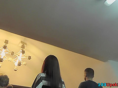 Best upskirt video of a brunette wearing a thong