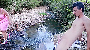 Big Ass Girl Catches A Man Masturbating In The Woods