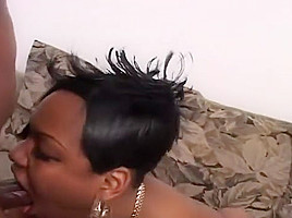 Big Assed Black Beauty Spunked On Her Shaved Pussy 