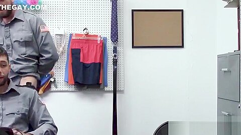 Big cocked guards bareback in their office for facial cum