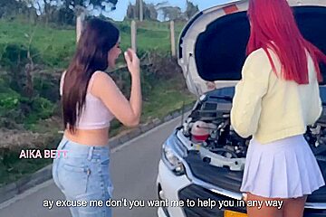 Bigger Cock In Her Friend Helps Her With The Car And In Return They Break Her Vagina With A Big Cock