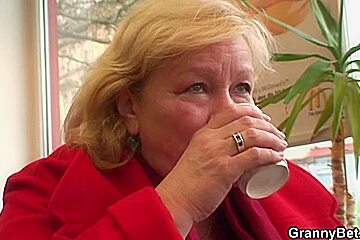 Biggest titted granny tastes tasty penis