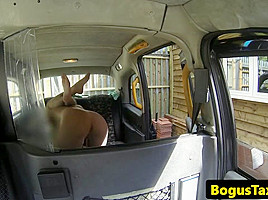 Bigtitted brit amateur gagging on cabbie cock