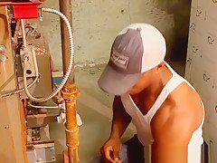 Black handyman solo rubbing his big tool