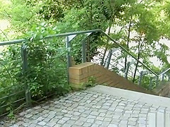 Blonde in red dress public disgraced