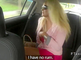 Blonde in red dress with nice ass banged in fake taxi