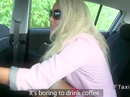Blonde in red dress with nice ass banged in fake taxi
