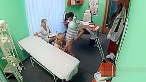 Blonde nurse watching couple fucking