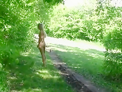 Blonde teen 18+ leaves her clothes at home and goes naked outside nude naturist
