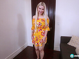 Blonde Angelica Looks Amazing In Her Yellow Sundress  She Looks Even Better Spread, Fucked And Facialed 