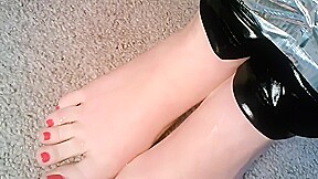 Bound girl with ball gag gets messy
