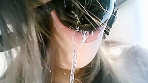 Bound girl with ball gag gets messy