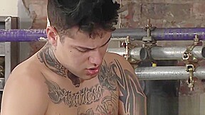 Bound submissive guy mouth and ass fucked by dominant master