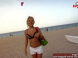 British blonde college teen 18+ pick up on beach in holiday for porn
